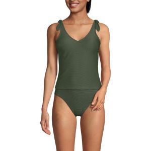 Lands’ End Women’s Ottoman Rib Tie Shoulder Tankini Top(Rich Olive Green Ottoman)