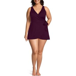 Lands’ End Women’s Side Tie Mini Swim Dress Swimsuit(Dark Wine)