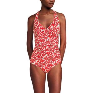 Lands’ End Women’s Twist Halter Tankini Top(Daylily Red Tossed Floral)