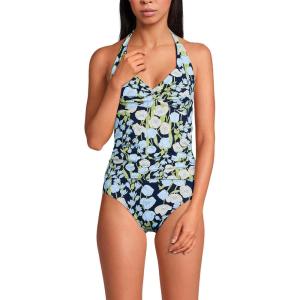 Lands’ End Women’s Twist Halter Tankini Top(Deep Sea Navy Poetic Floral)