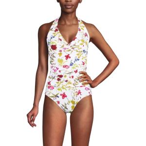 Lands’ End Women’s Twist Halter Tankini Top(White Multi Garden Floral)