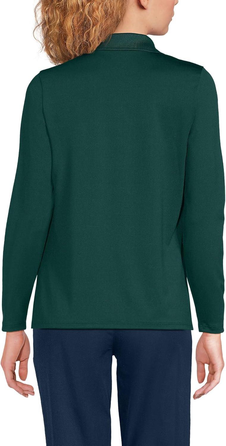 imageLands End School Uniform Womens Long Sleeve Feminine Fit Rapid Dry Polo ShirtEvergreen