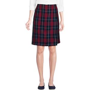 Lands’ End School Uniform Women’s Plaid A Line Tab Skort Top of Knee(Classic Navy Large Plaid)