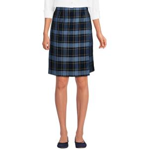 Lands’ End School Uniform Women’s Plaid A Line Tab Skort Top of Knee(Classic Navy Plaid)