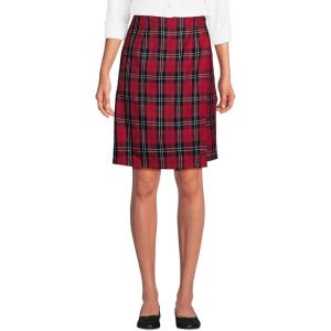 Lands’ End School Uniform Women’s Plaid A Line Tab Skort Top of Knee(Red/Black Plaid)