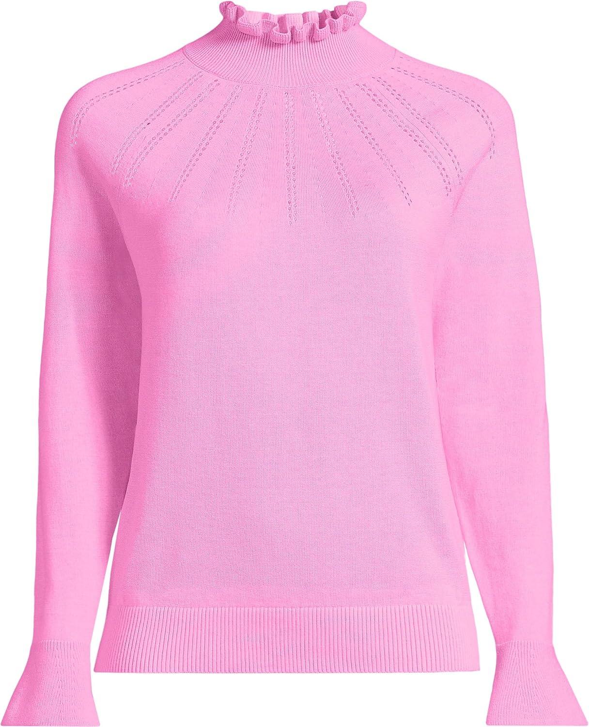 imageLands End Womens Cotton Pointelle Turtleneck SweaterAster Pink