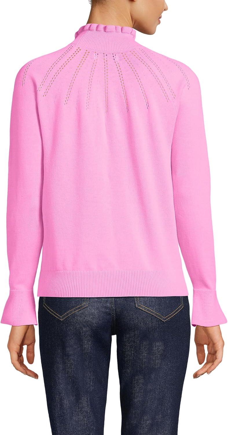 imageLands End Womens Cotton Pointelle Turtleneck SweaterAster Pink