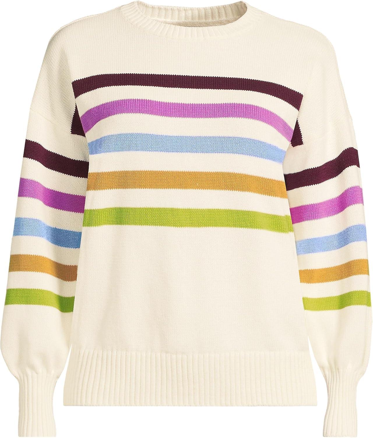 imageLands End Womens Drifter Jersey Crewneck SweaterIvory Placed Multi Stripe