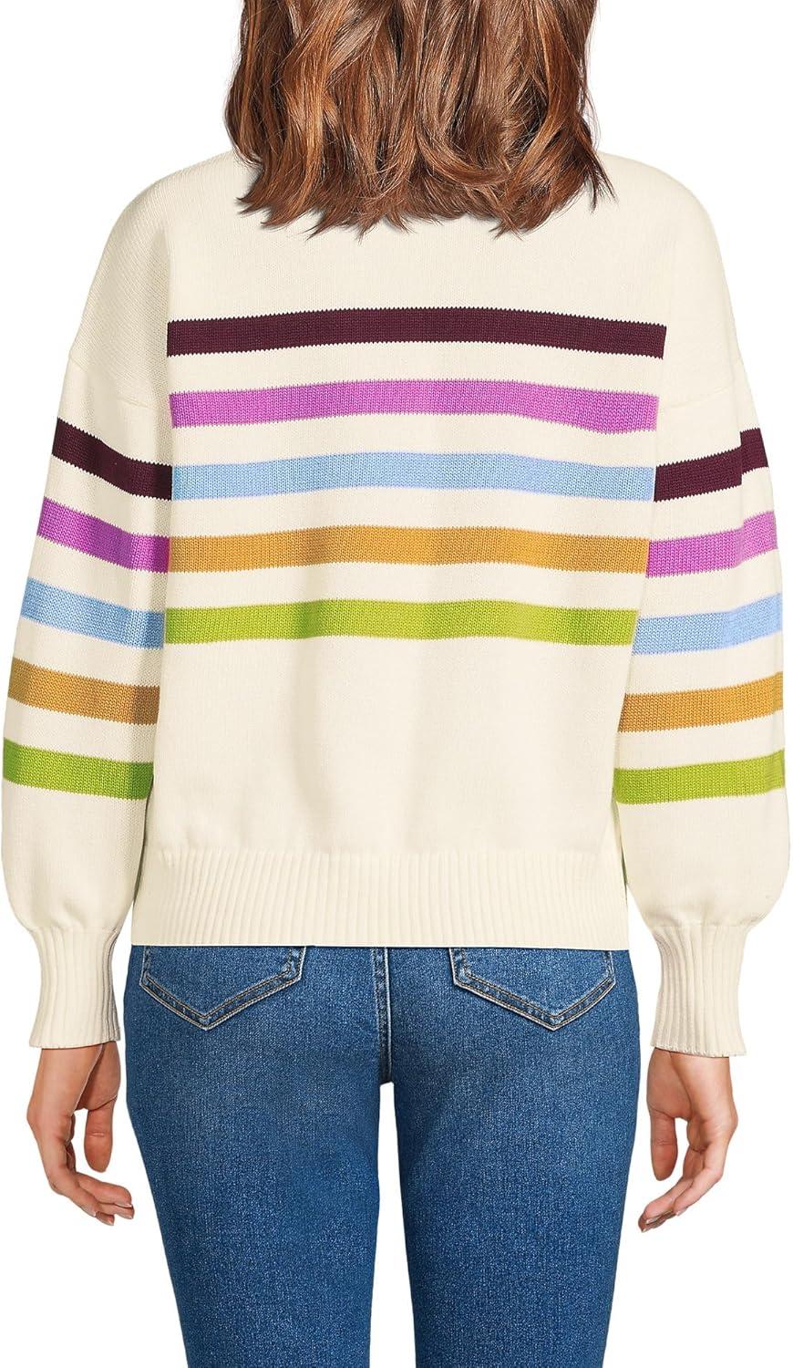 imageLands End Womens Drifter Jersey Crewneck SweaterIvory Placed Multi Stripe