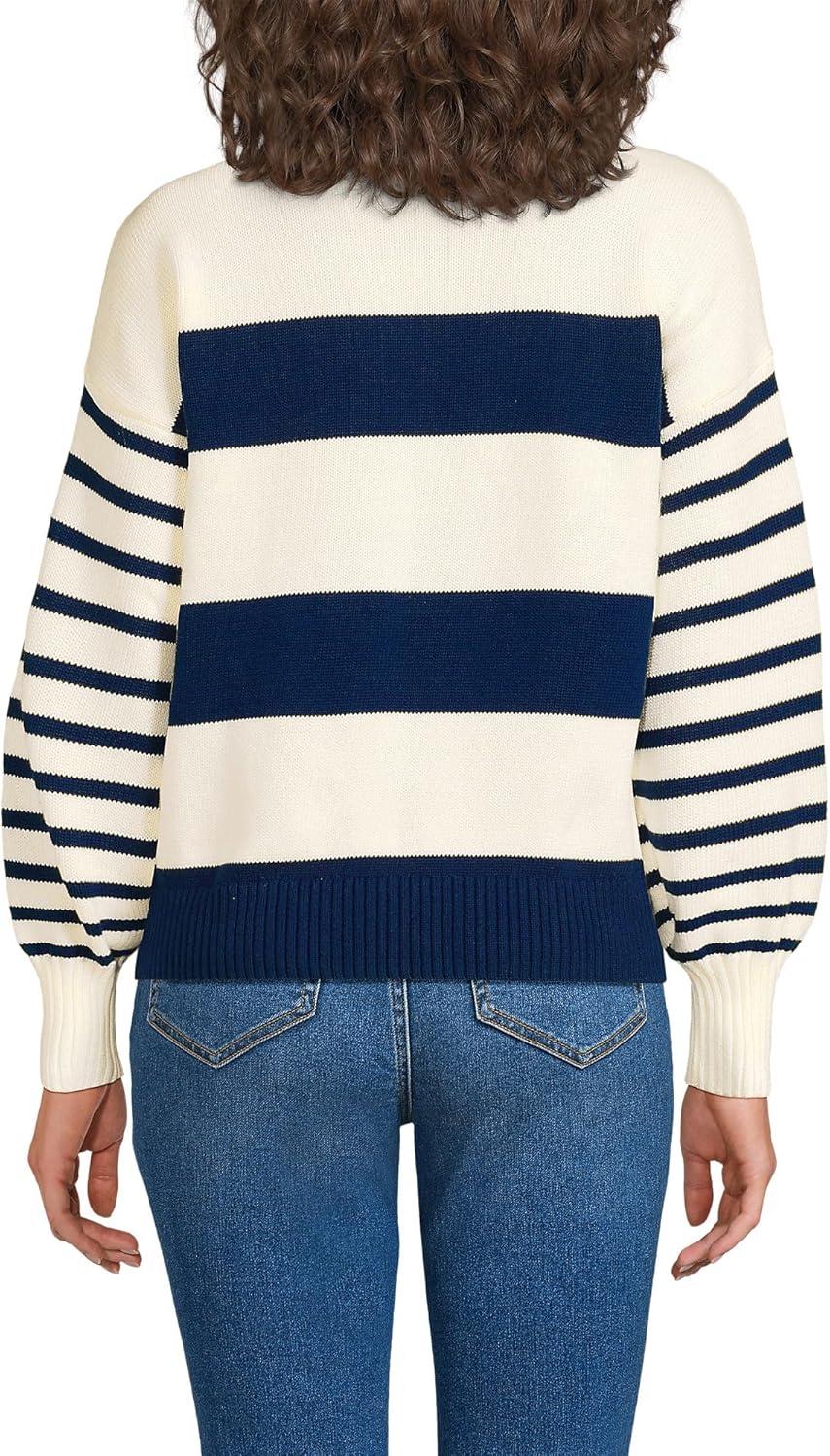 imageLands End Womens Drifter Jersey Crewneck SweaterNavyFresh Ivory Wide Stripe