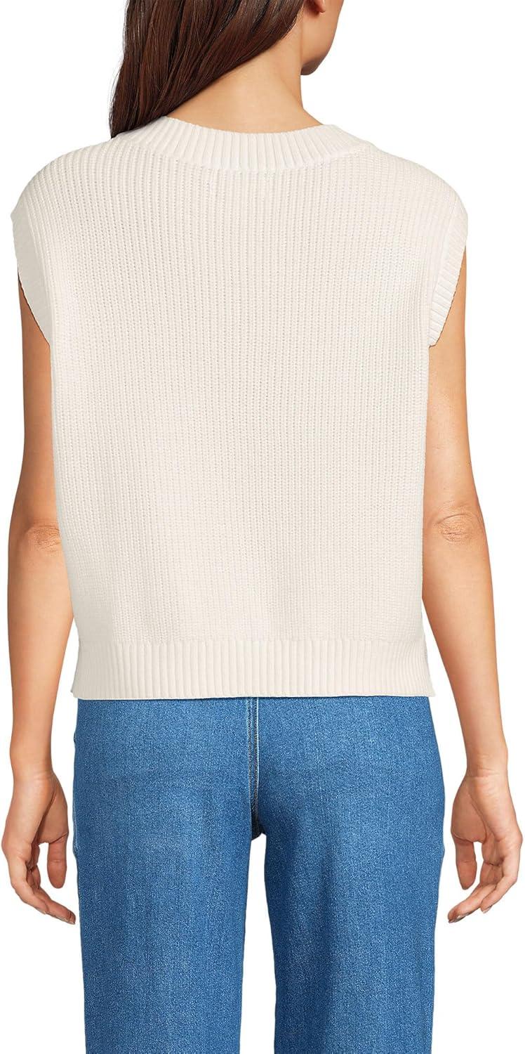 imageLands End Womens Drifter Modern Cable V Neck Vest SweaterFresh Ivory