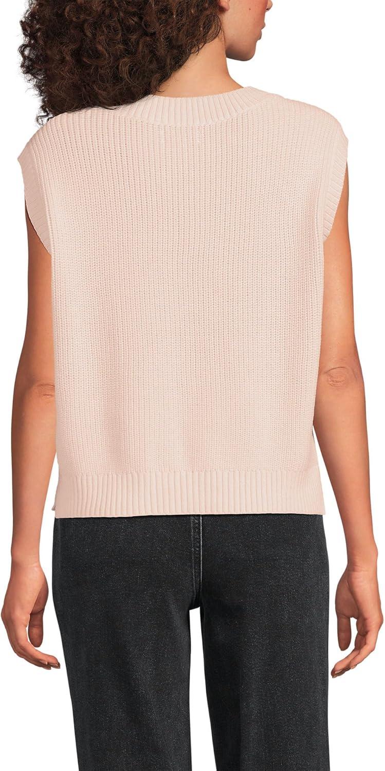 imageLands End Womens Drifter Modern Cable V Neck Vest SweaterPink Opal