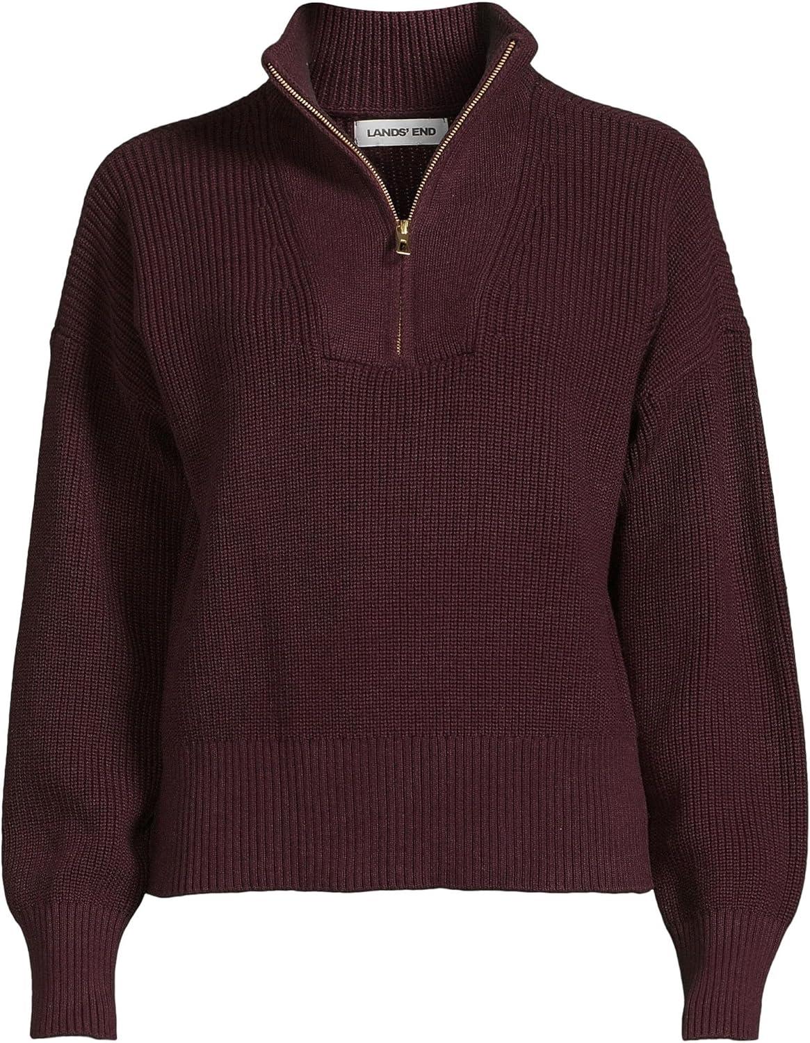 imageLands End Womens Drifter Shaker Wedge Quarter Zip SweaterAged Wine Heather