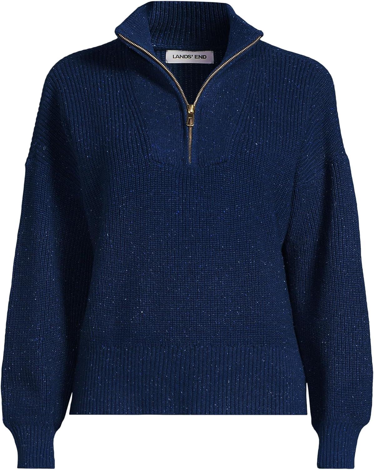 imageLands End Womens Drifter Shaker Wedge Quarter Zip SweaterNavy Ice Multi Donegal