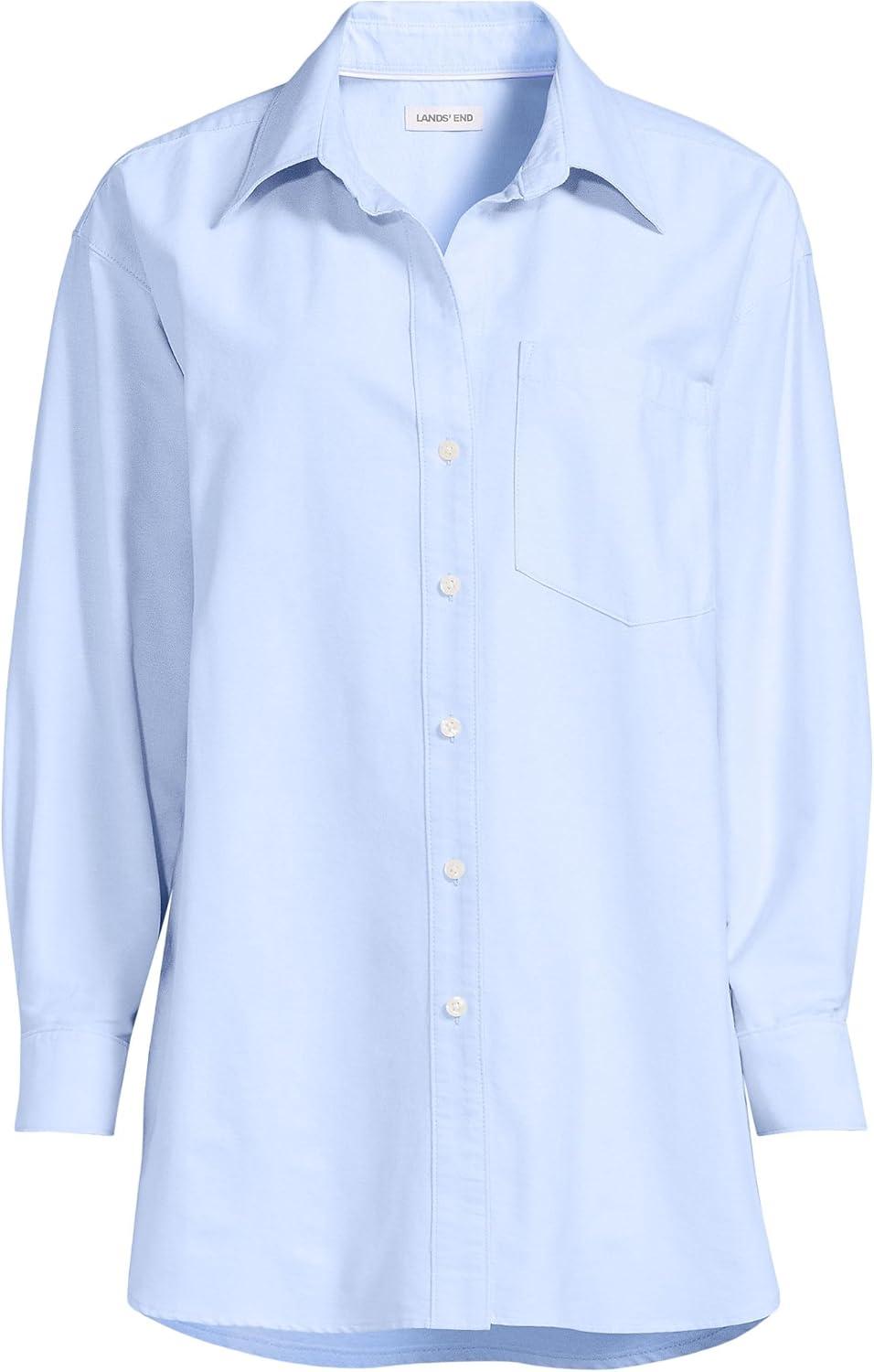imageLands End Womens Oversized Oxford Button Front ShirtClear Blue Sky