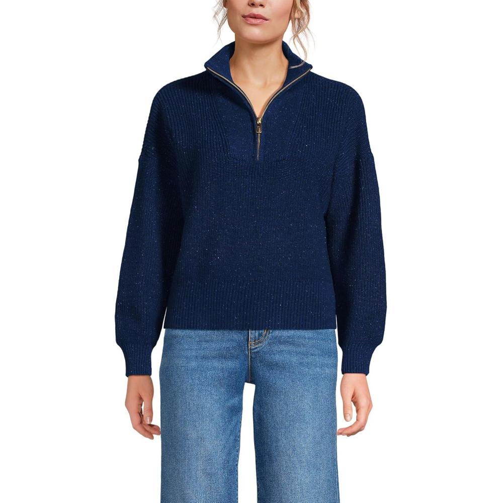 imageLands End Womens Drifter Shaker Wedge Quarter Zip SweaterNavy Ice Multi Donegal