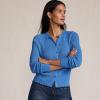 Lands’ End Women’s Cotton Pointelle Satin Trim Cardigan Sweater(Muted Cobalt Blue)