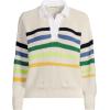 Lands’ End Women’s Drifter Rugby with Woven Collar Sweater(Ivory/Multi Gem Placed Stripe)