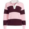 Lands’ End Women’s Drifter Rugby with Woven Collar Sweater(Lush Burgundy/Pink Rugby)