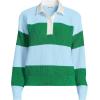 Lands’ End Women’s Drifter Rugby with Woven Collar Sweater(True Green/Soft Ice Blue Rugby)