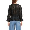 Lands’ End Women’s Feminine Ruffle Chiffon V Neck Blouse(Black)