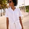 Lands’ End Women’s Short Sleeve No Iron Shirt(White)