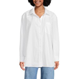 Lands’ End Women’s Oversized Oxford Button Front Shirt(White)