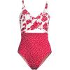 Lands’ End Women’s Wrap Monokini High Leg One Piece Swimsuit(Red Dot/Red Graphic Floral)