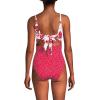Lands’ End Women’s Wrap Monokini High Leg One Piece Swimsuit(Red Dot/Red Graphic Floral)