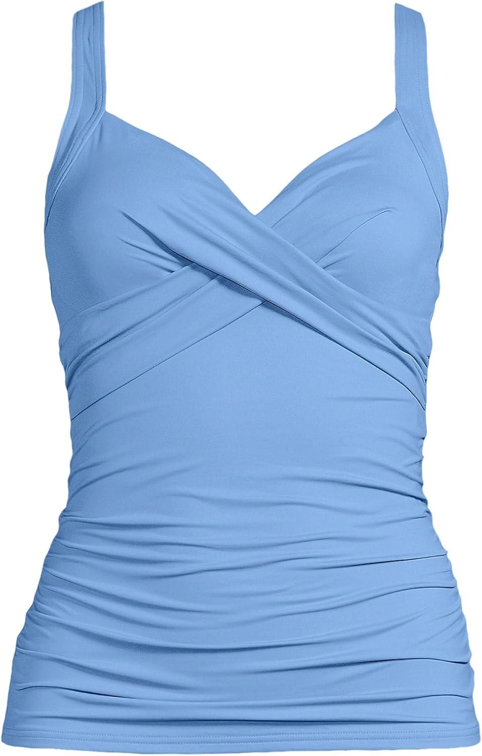 imageLands End Womens Chlorine Resistant Wrap Tankini Swimsuit TopLake Blue