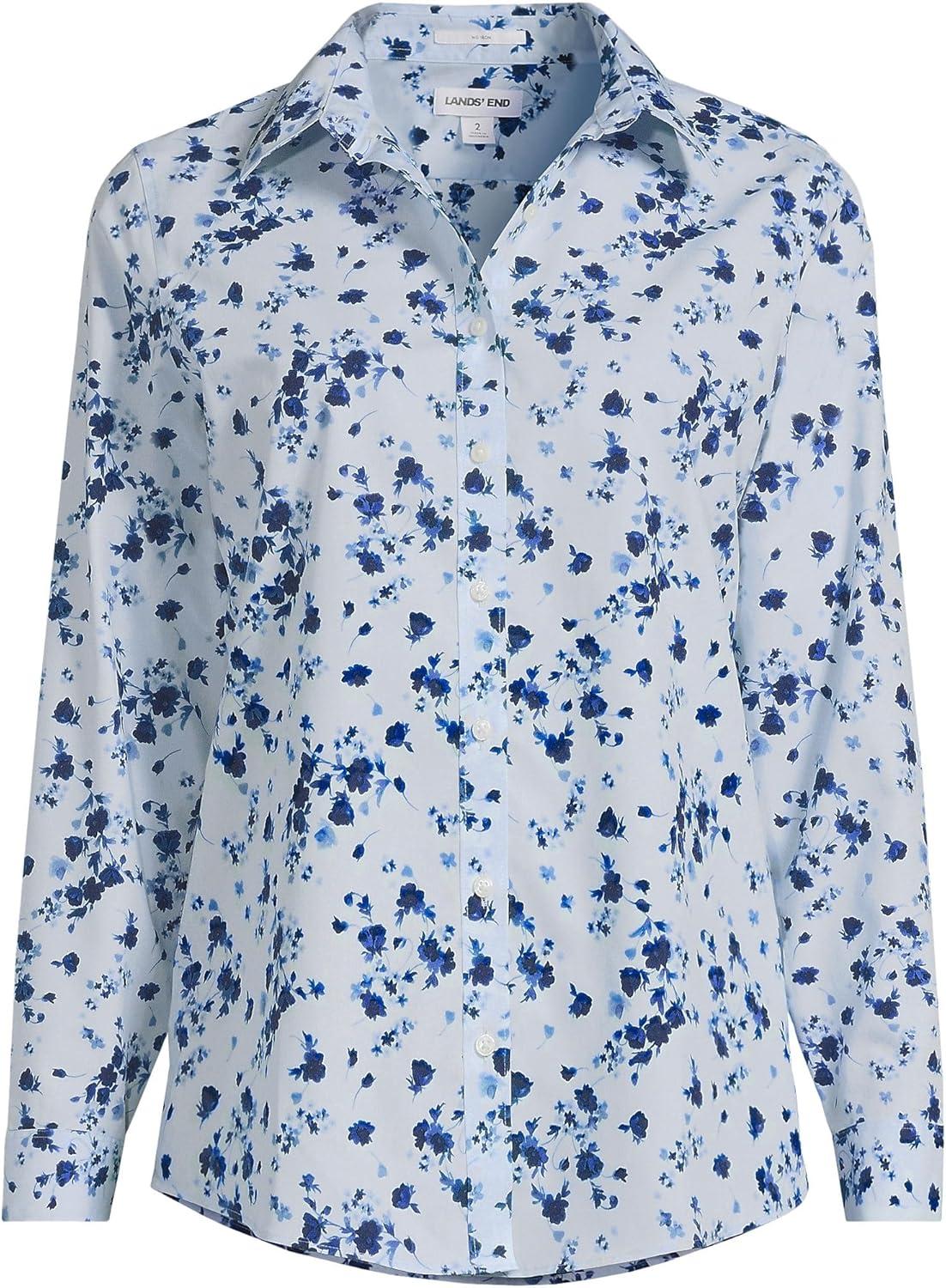 imageLands End Womens Pinwale Cord Long Sleeve ShirtSerene Blue Poetic Floral