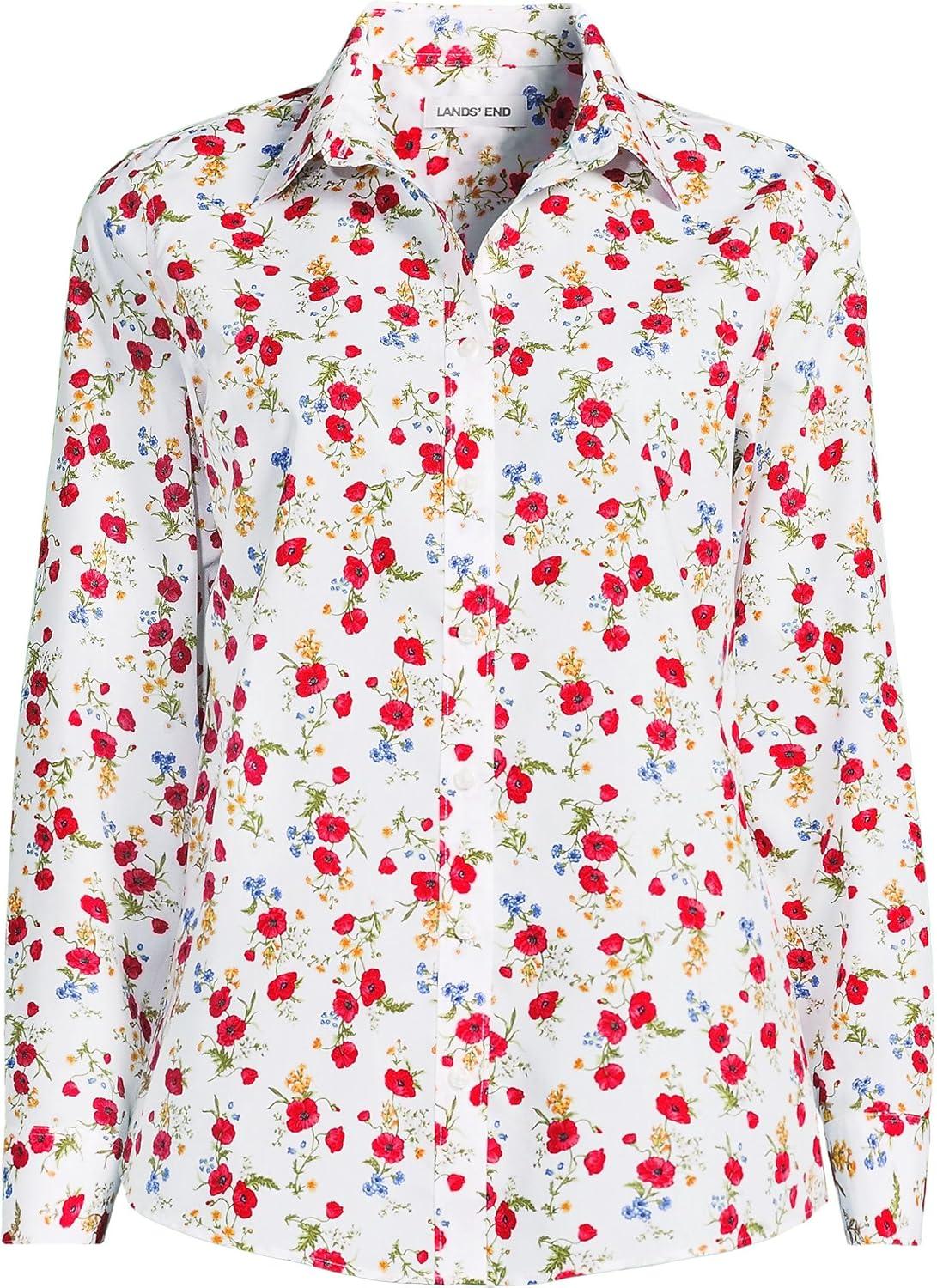 imageLands End Womens Pinwale Cord Long Sleeve ShirtWhite Multi Poppy Floral