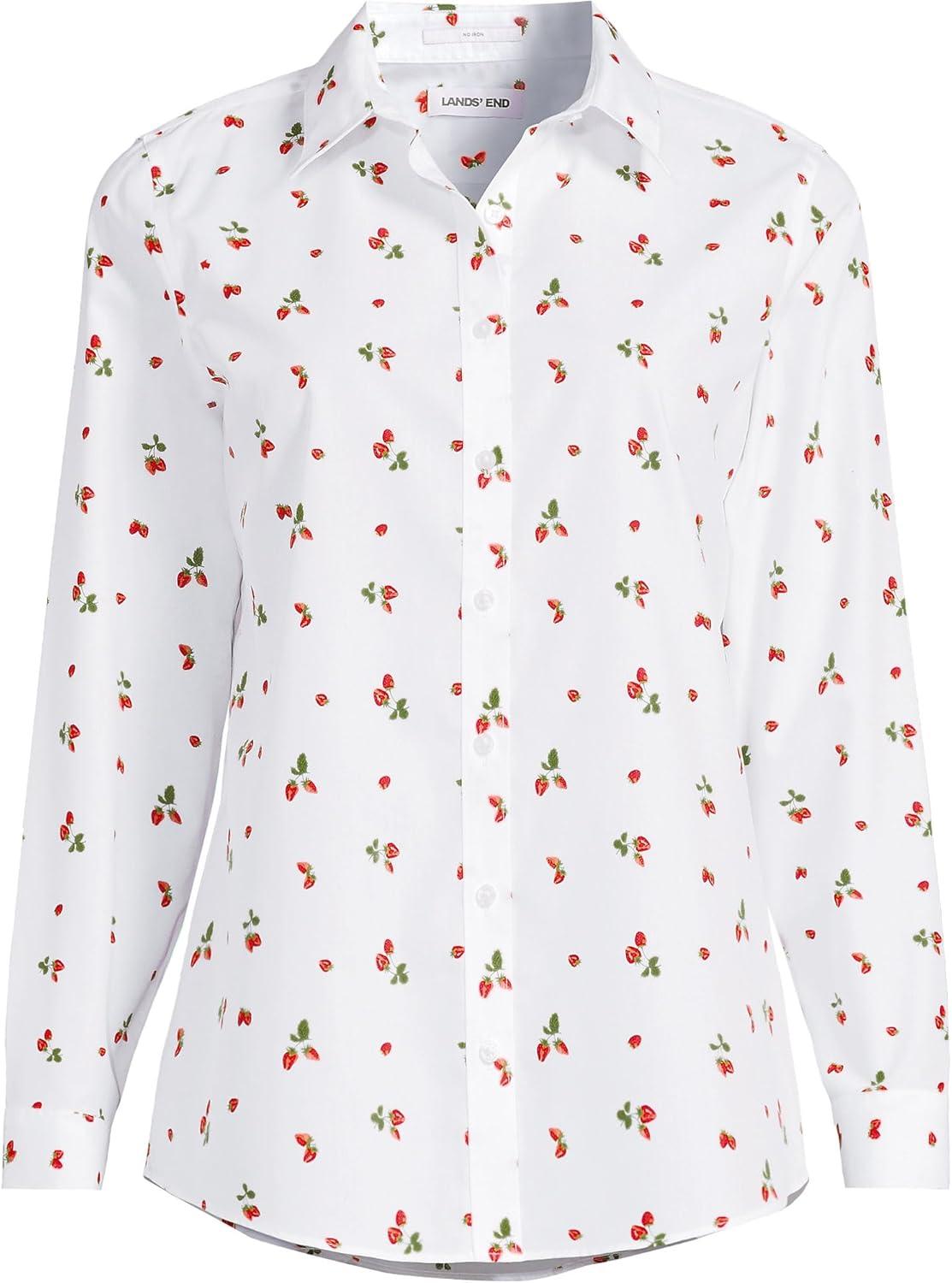 imageLands End Womens Pinwale Cord Long Sleeve ShirtWhite Strawberries