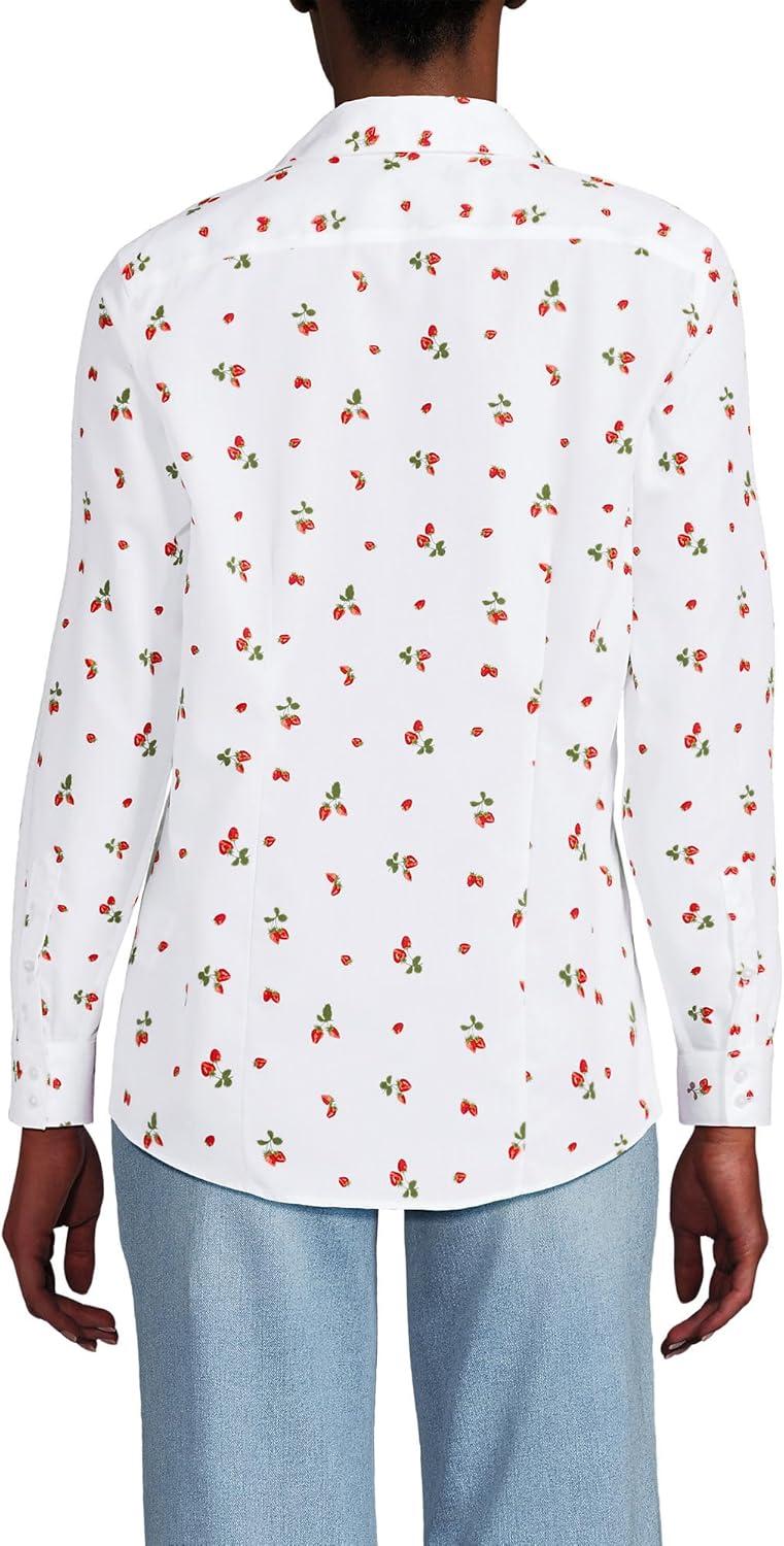 imageLands End Womens Pinwale Cord Long Sleeve ShirtWhite Strawberries