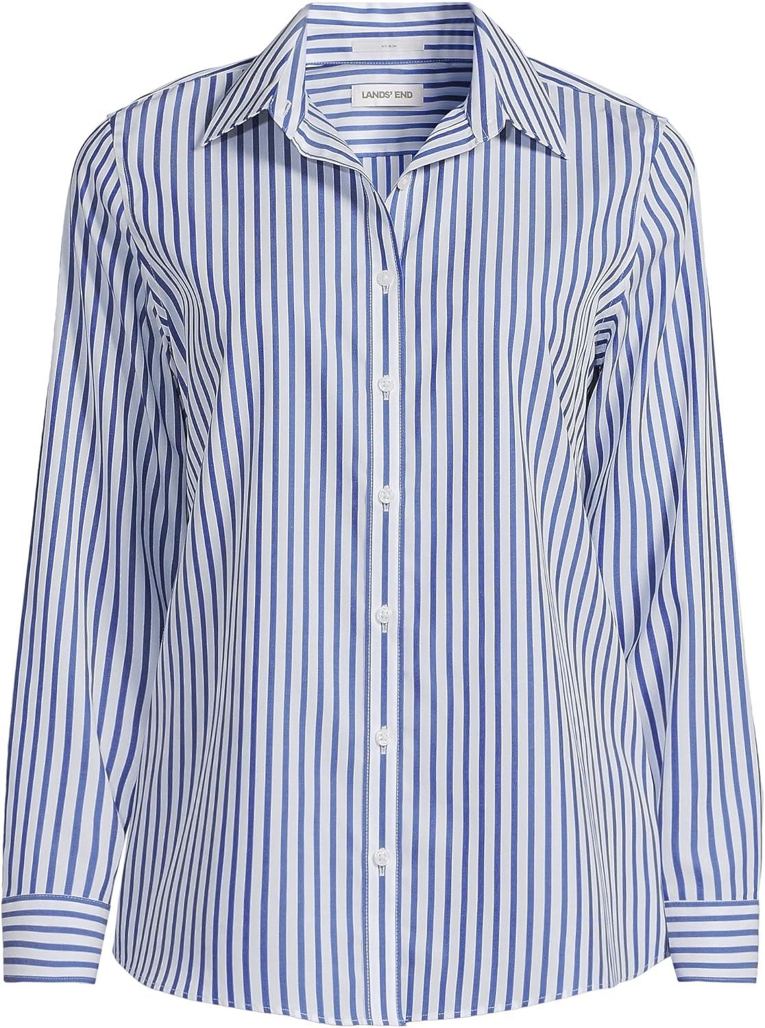 imageLands End Womens Pinwale Cord Long Sleeve ShirtWhiteCobalt Blue Stripe