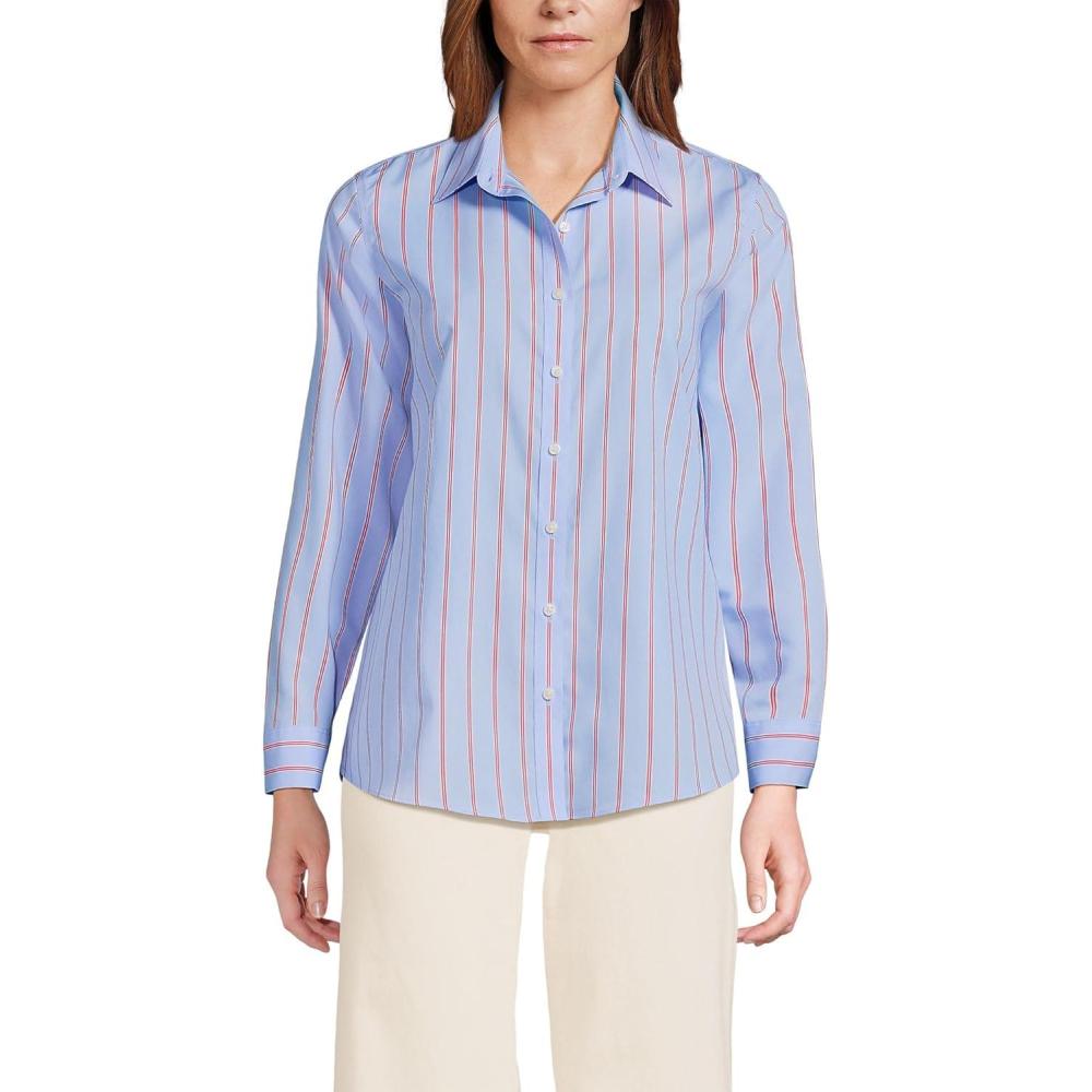 imageLands End Womens Pinwale Cord Long Sleeve ShirtLight Sea Blue Rail Stripe