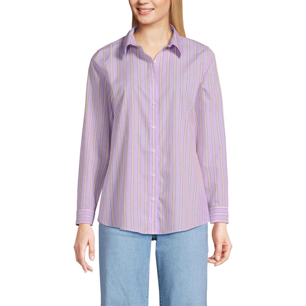 imageLands End Womens Pinwale Cord Long Sleeve ShirtLilac Breeze Stripe