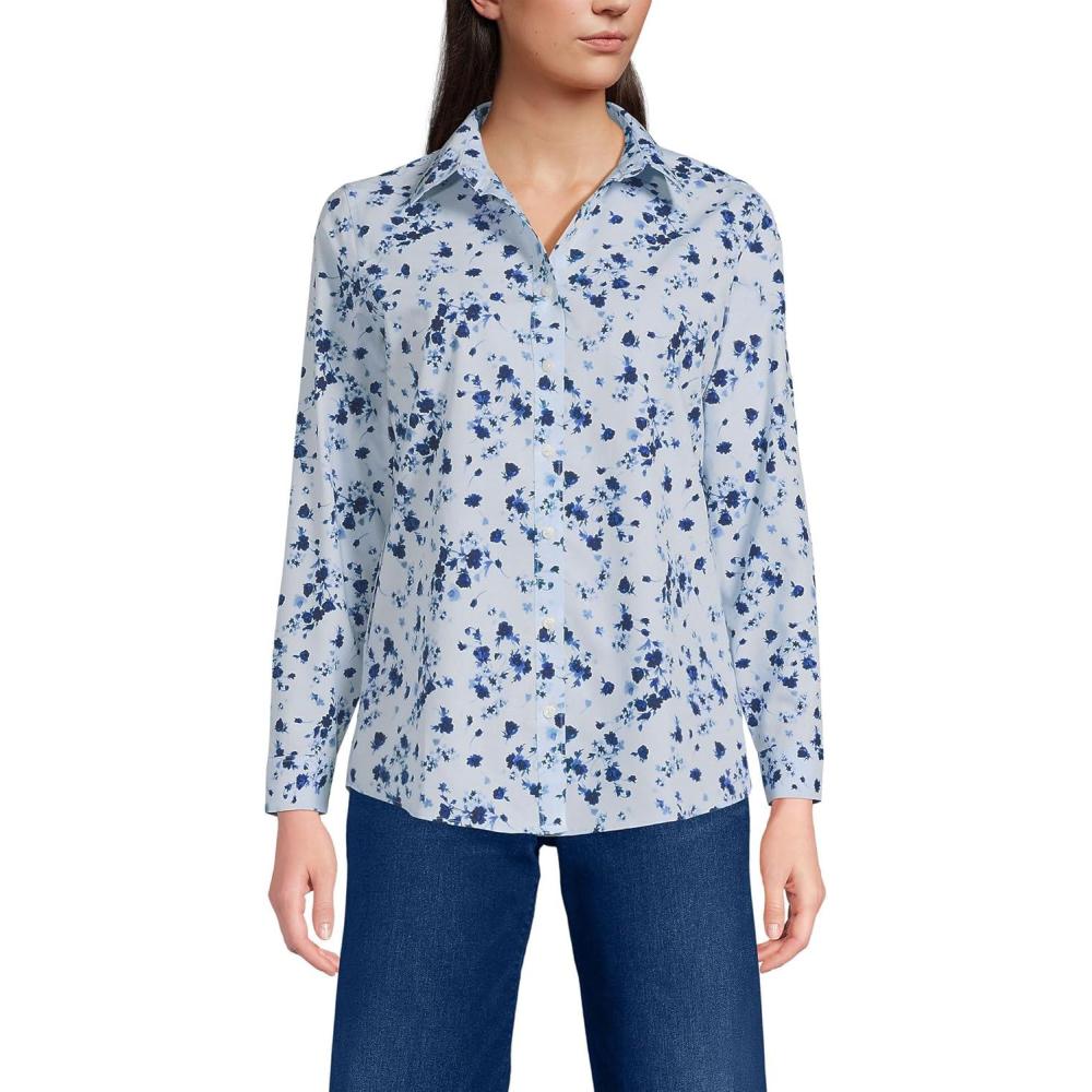 imageLands End Womens Pinwale Cord Long Sleeve ShirtSerene Blue Poetic Floral