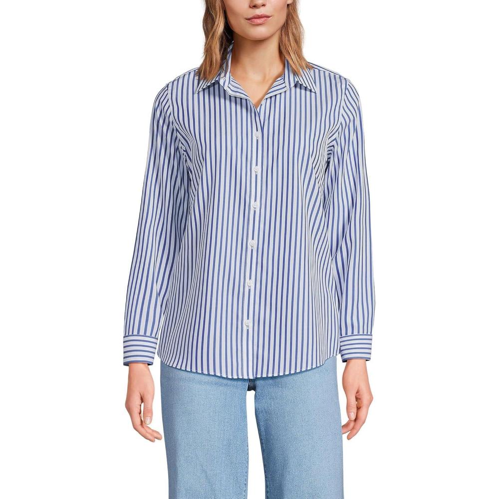 imageLands End Womens Pinwale Cord Long Sleeve ShirtWhiteCobalt Blue Stripe