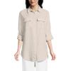 Lands’ End Women’s Linen Roll Sleeve Relaxed Tunic Top(Champagne/Linen)