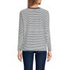 Lands’ End Women’s Relaxed American-Grown Supima Cotton Long Sleeve V-Neck T-Shirt(Deep Sea/Ivory Micro Stripe)