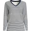 Lands’ End Women’s Relaxed American-Grown Supima Cotton Long Sleeve V-Neck T-Shirt(Deep Sea/Ivory Micro Stripe)