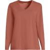 Lands’ End Women’s Relaxed American-Grown Supima Cotton Long Sleeve V-Neck T-Shirt(Earthen Clay)