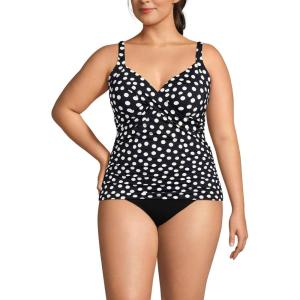 Lands’ End Women’s Chlorine Resistant Wrap Tankini Swimsuit Top(Black/Egret White Tossed Dots)