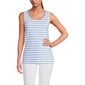 Lands’ End Women’s Cotton Tank Top(Light Sea/Clear Blue Stripe)