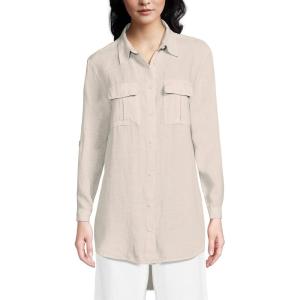 Lands’ End Women’s Linen Roll Sleeve Relaxed Tunic Top(Champagne/Linen)