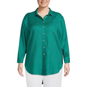 Lands’ End Women’s Linen Roll Sleeve Relaxed Tunic Top(Island Emerald)