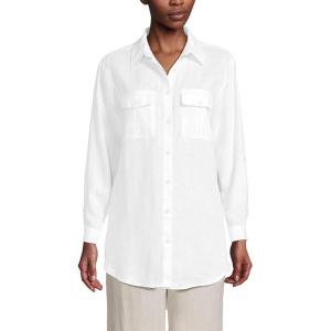 Lands’ End Women’s Linen Roll Sleeve Relaxed Tunic Top(White)