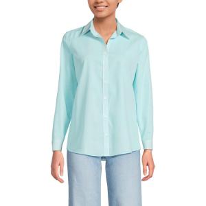 Lands’ End Women’s Pinwale Cord Long Sleeve Shirt(Bright Aqua Breeze Mini Stripe)