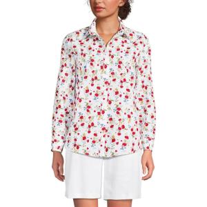 Lands’ End Women’s Pinwale Cord Long Sleeve Shirt(White Multi Poppy Floral)